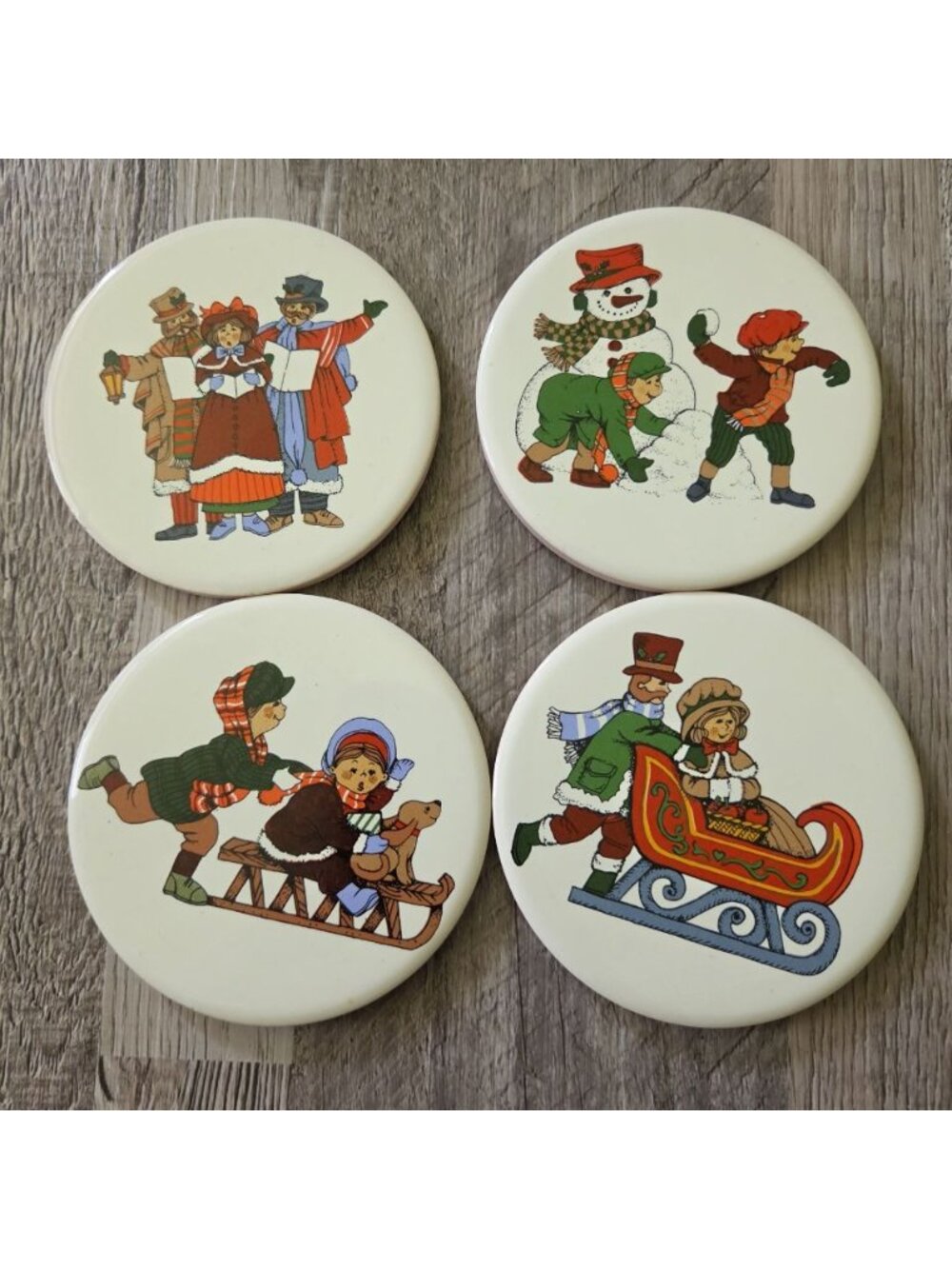 Wang's Int'l Coasters Set 4 Vintage Winter Christmas Aesthetic Ceramic 1989